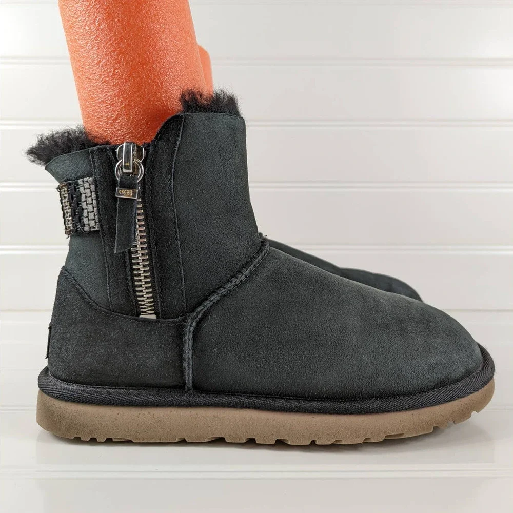 UGG Aztek Woven Suede Side Zip Winter Ankle Boots Size 8 1011238